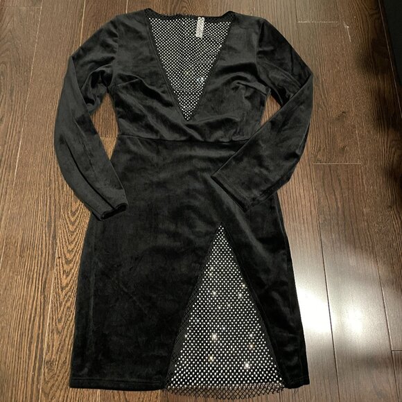 Black Velvet Rhinestone Dress - Picture 1 of 5